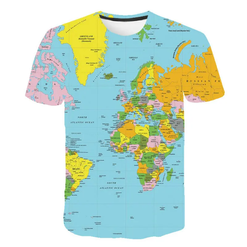 

Bright World Map 3D Printed Man's T-shirt Fashion Animation Travel T Shirt for Men Short Sleeve T-shirt Clothing