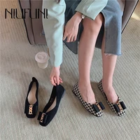 new shallow square toe flat elastic cloth womens shoes metal chain woolen slip on boat shoes casual ladies shoes elegant simple