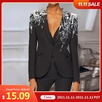 office lady blazer women printed long sleeve suit blazers 2021 vonda sexy lapel collar pleated button up jackets femininas