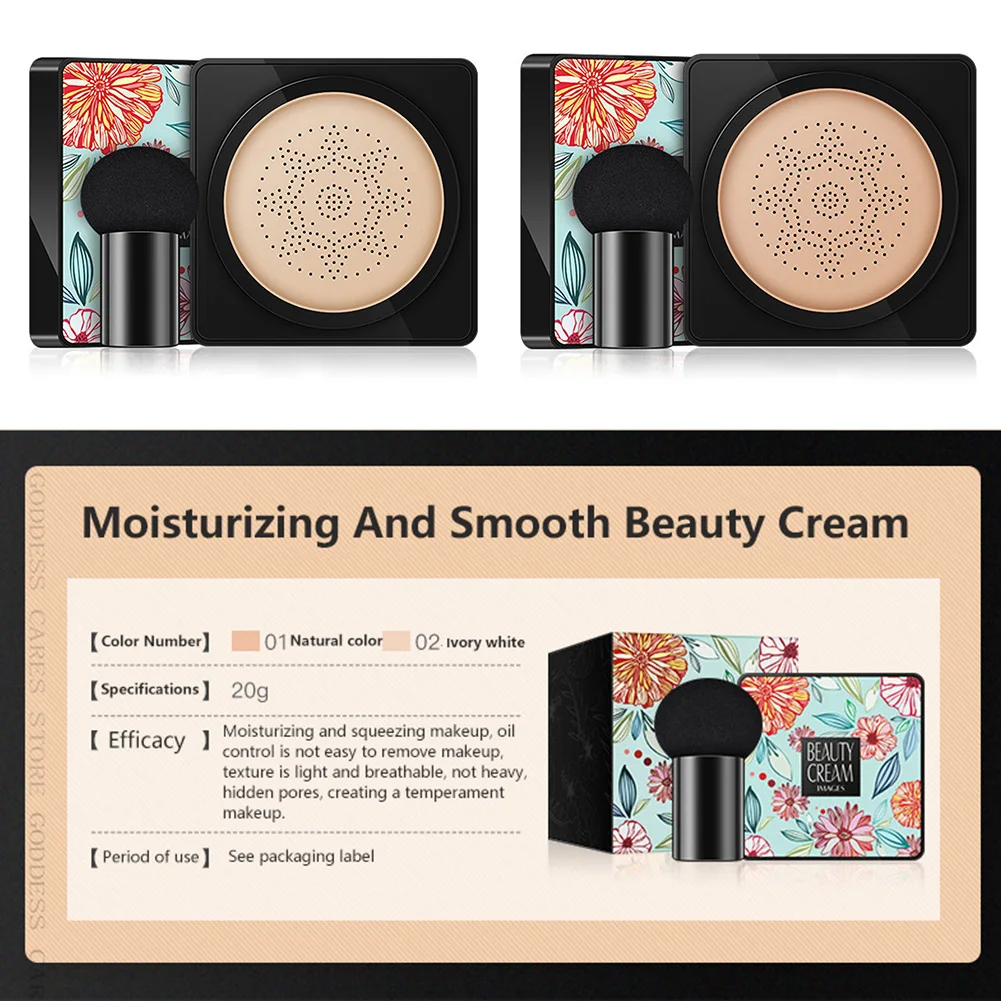 

BB Air Cushion Foundation Mushroom Head CC Cream Concealer Whitening Makeup 1Pcs Cosmetic Waterproof Brighten Face Base Tone
