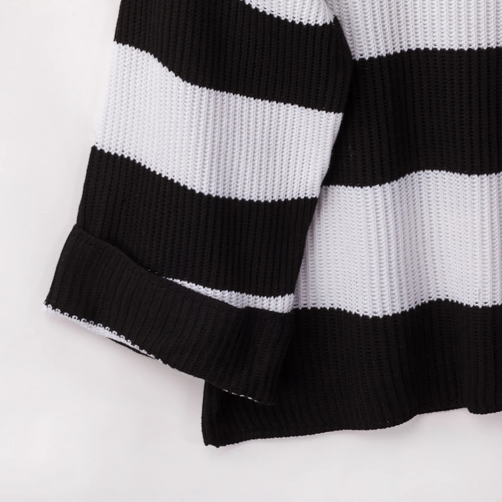 Ladies sweater long sleeve round neck pullover stripe color matching autumn and winter six senses | Женская одежда