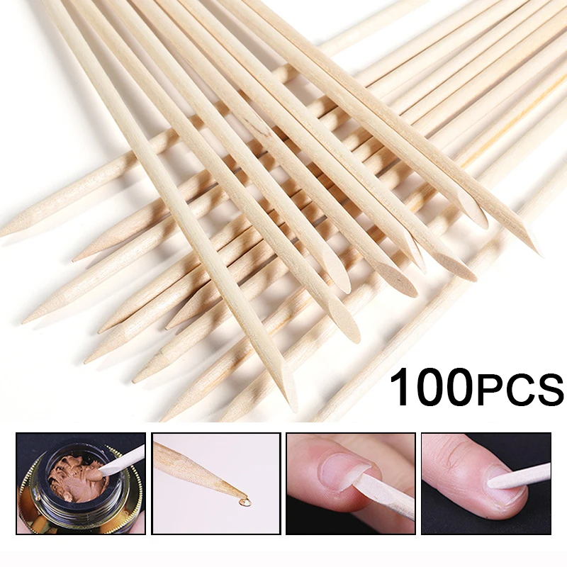 

100Pcs/pack Nail Dotting Tools Wood Stick Cuticle Pusher Remove Clean Dead Skin Edge Trimmer Rhinestone Bead Sequin Dotting Tool