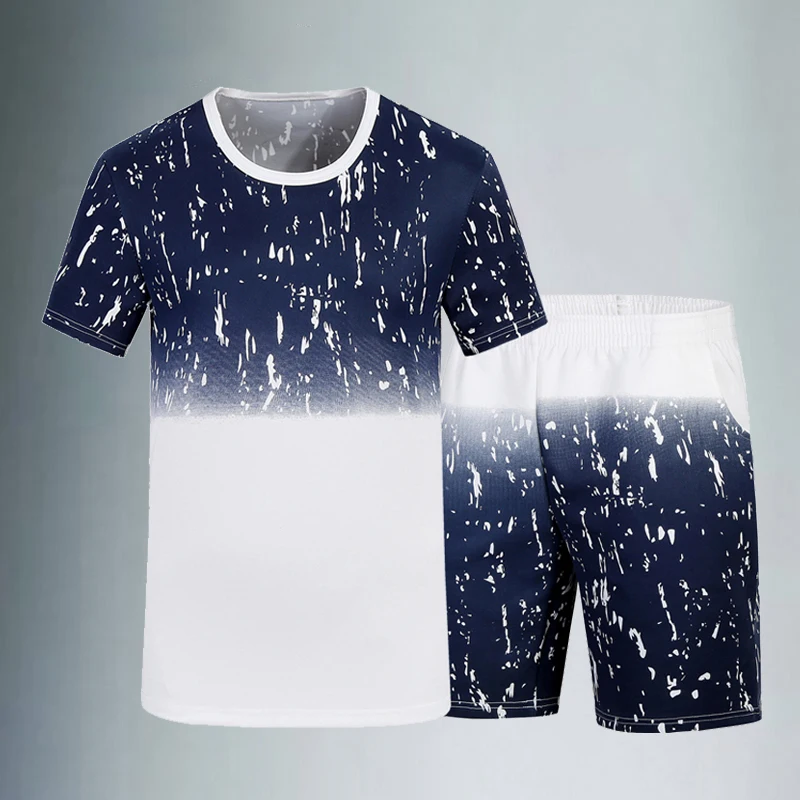 

Tracksuit Men Sport Gym Clothing Sportswear Set Fitness Summer Print Men Shorts + T shirt Men's Running Suit 2 Pieces Sets Plus