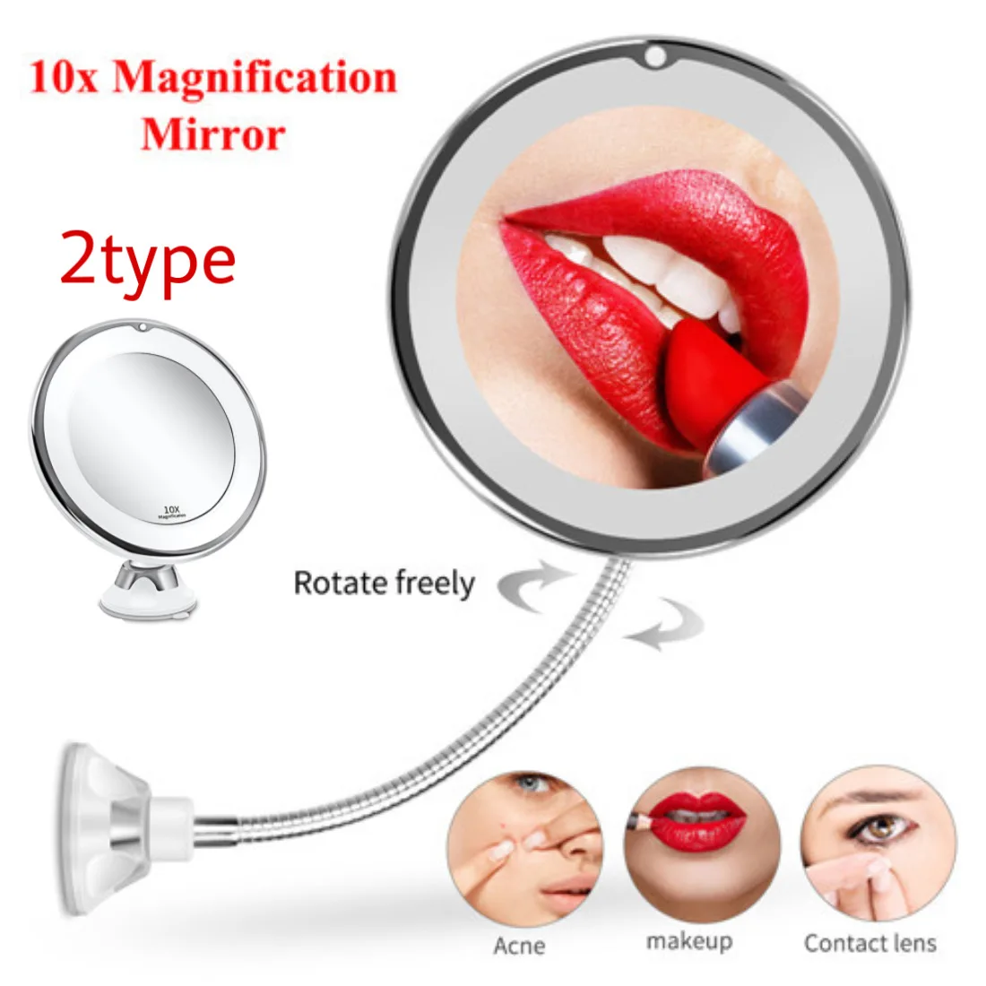 

LED Makeup Mirror 10X Magnifying Makeup Mirror with Led Light Flexible with Sucker Wall-mounted Vanity Mirror Makeup tool
