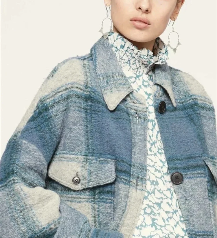 

2021 Spring Women Vintage Lapel Oversize Long Jacket Coat Fashion Slim Pocket Plaid Jacket Coat Famale Outerwear Chic Top EPUZS