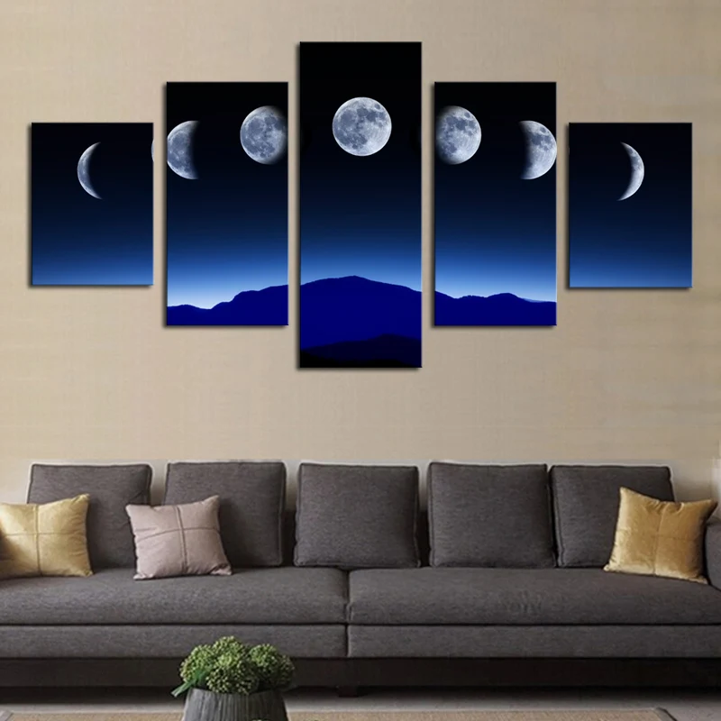 

Unframed 5 Panels Abstract Blue Sky Moon Wall Art HD Picture Print On Canvas Painting For Home Decor