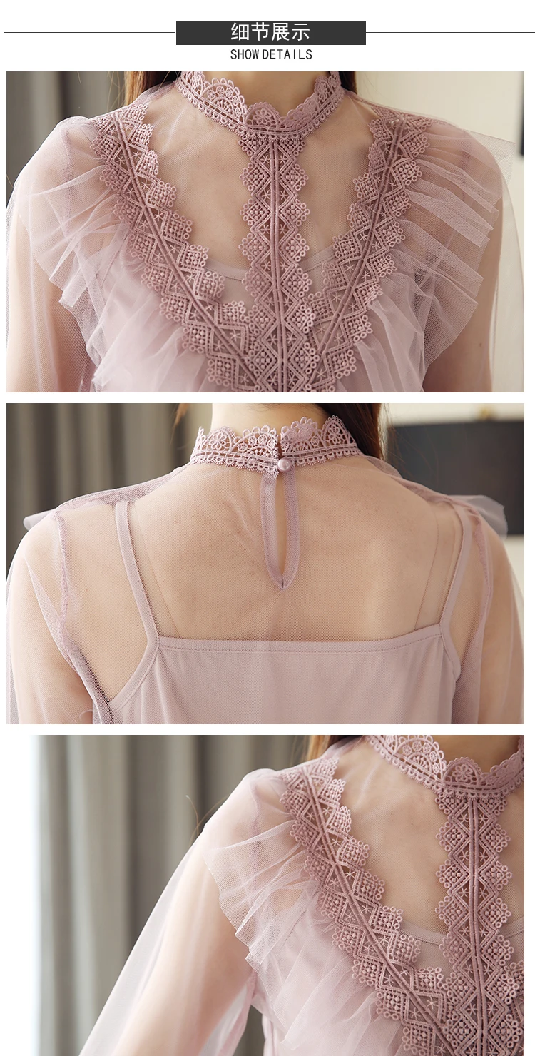 Женская прозрачная блузка Розовая рубашка с длинными рукавами Повседневная