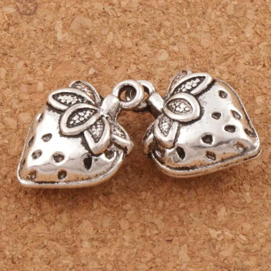 

3D Strawberry Fruit Charm Beads 14.5x20mm 12pcs Zinc Alloy Pendants Fashion Jewelry DIY L937