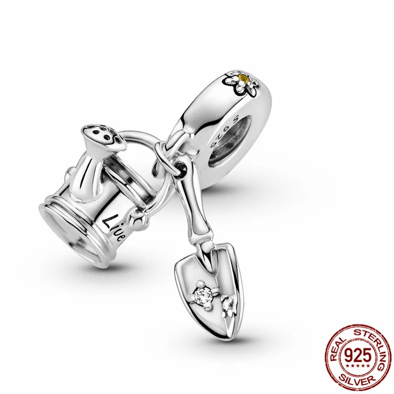 

2021 New 925 Sterling Silver Watering Can & Trowel Strap Charm Fit Original 3mm Bracelet&Bangle For Women Birthday Fashion Jewel