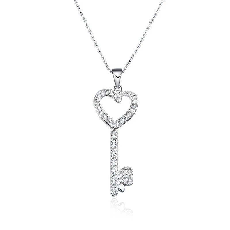 White Gold Juya Micro Pave Циркон модное индийское ожерелье с подвеской в виде ключа для женщин девочек подарок для свадьбы дня рождения ожерелье поставки - Окраска металла: White Gold