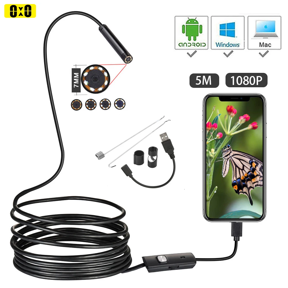 

1080P HD Mini Android Endoscope Camera 1M 2M 3.5M 5M MicroUSB/USB/TYPE C Inspection Video Camera Snake Borescope Tube