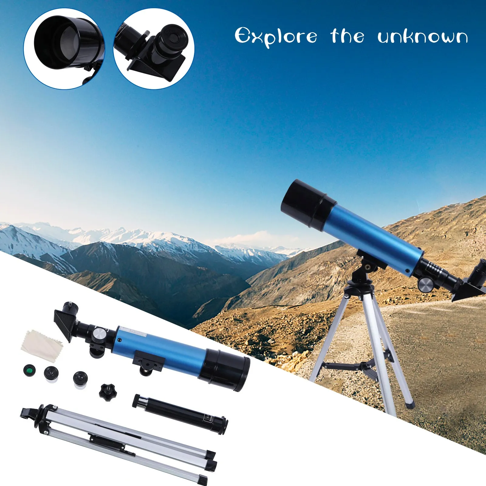 

Student Kids Telescope 90X Magnification Includes Two Eyepieces Tabletop Tripod Finder Travel hiking Toy Educational toy Gift