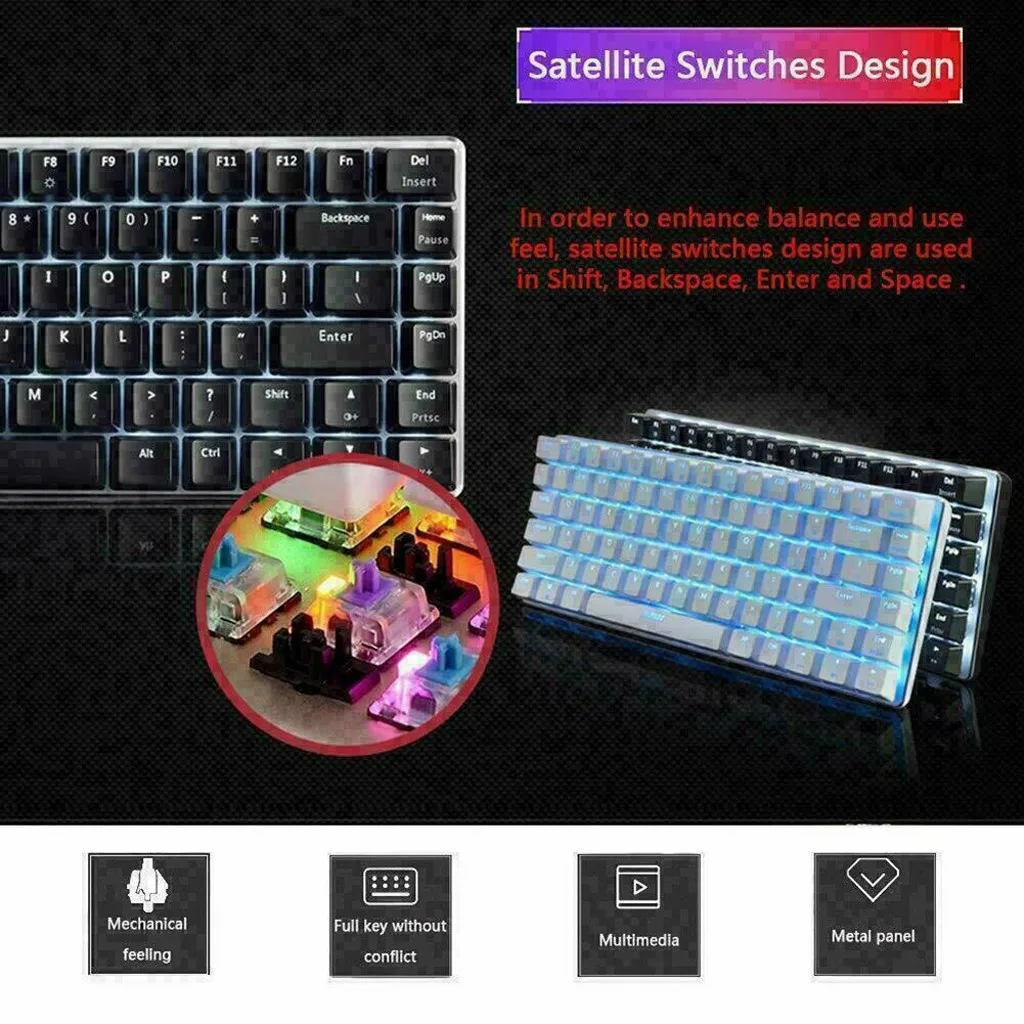 With Backlight Usb Rgb Backlit Ultra-compact Mini Keyboard 82 Keycaps Mechanical Wired Gaming Anti-ghosting | Компьютеры и офис
