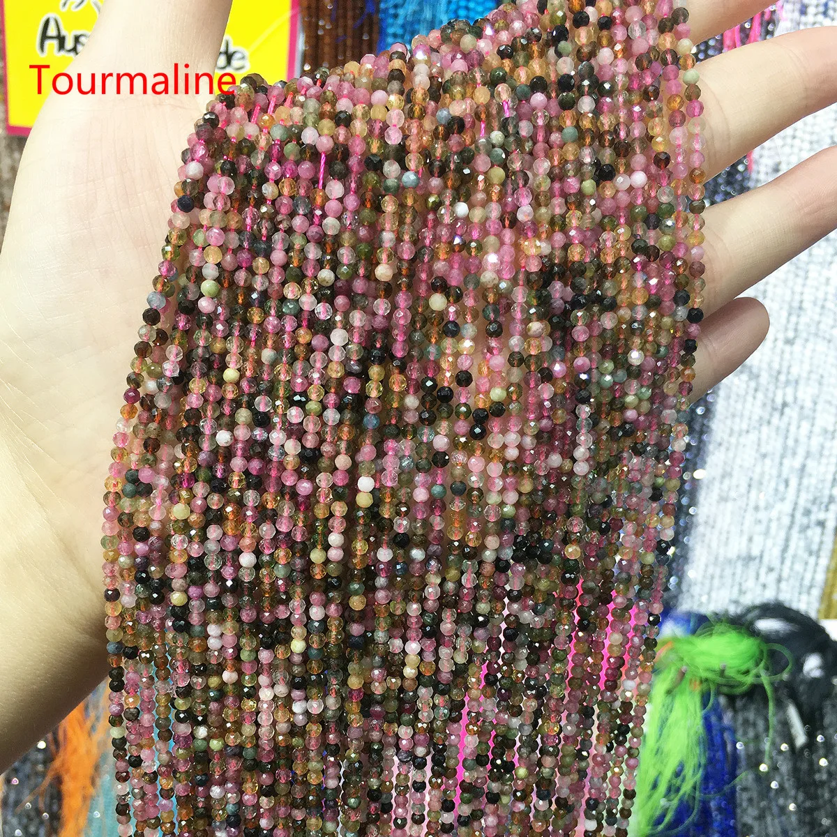 2 мм/3 мм натуральные турмалиновые/Хрустальные маленькие граненые бусины
