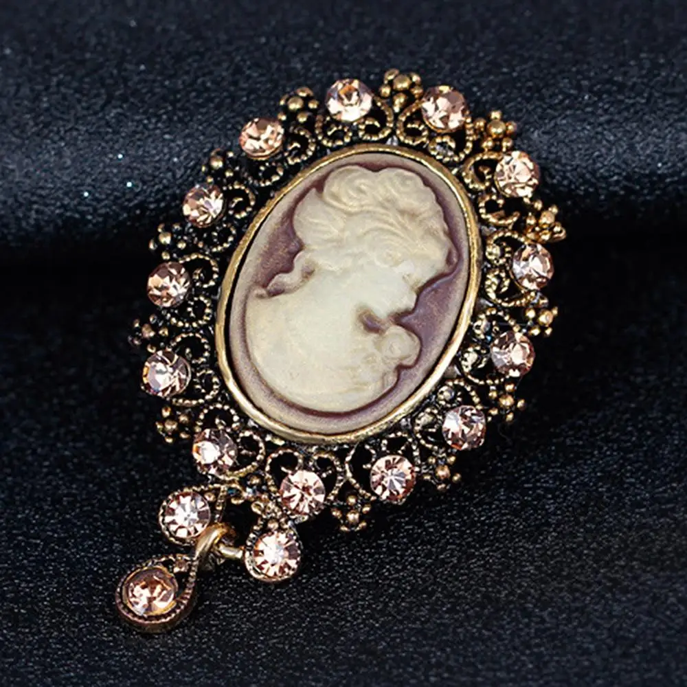 

Fashion Crystal Rhinestone Lady Vintage Cameo Victorian Style Wedding Party Women Pendant Brooch Pin