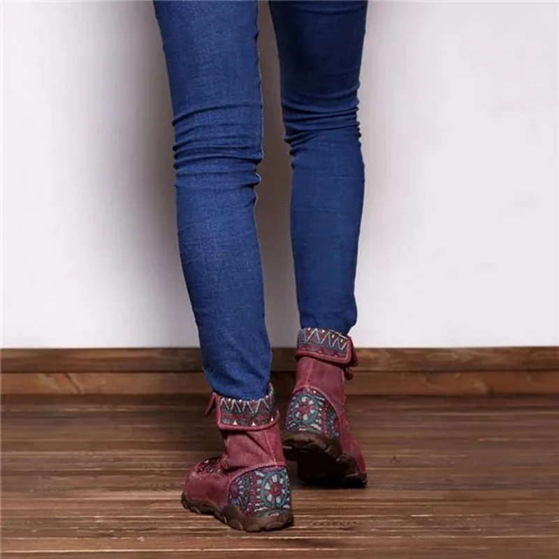 WENYUJH; коллекция года; женские ботинки с вышивкой; сезон осень-зима; Boho; женские полусапожки с круглым носком; женские ботинки на шнуровке; повседневная обувь; Прямая поставка