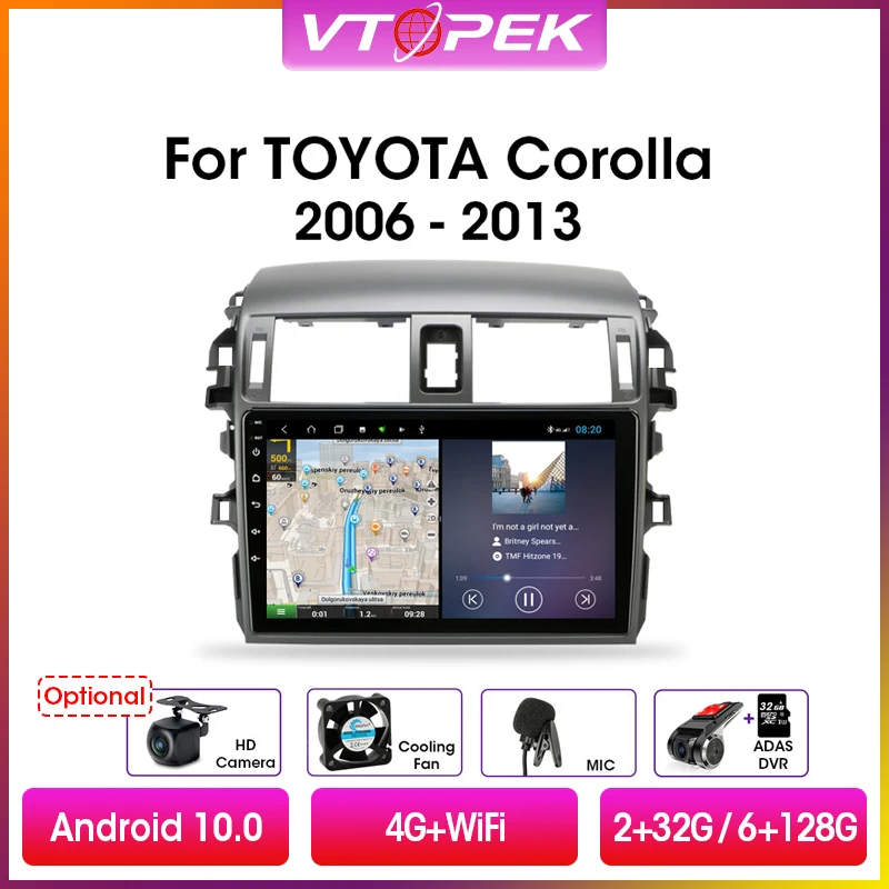 Автомагнитола Vtopek для Toyota Corolla мультимедийный проигрыватель 2din на Android 10 0 с 9