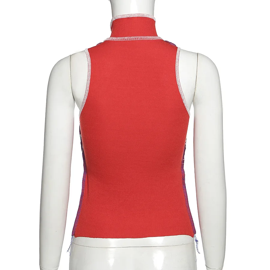 

Shestyle Tank Tops 2020 Autumn Sleeveless Striped Colorful Turtleneck Red Pin Patchwork Rib-knited Sexy Camis Crop Tops Women