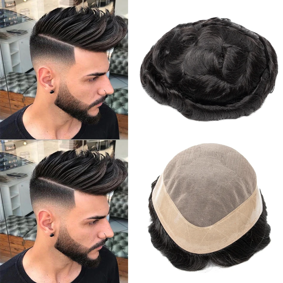 

Isheeny Men Toupee Human Hair Durable Hairpieces Indian Human Hair Replacement MONO PU Remy Natural Hair System for Men Wig