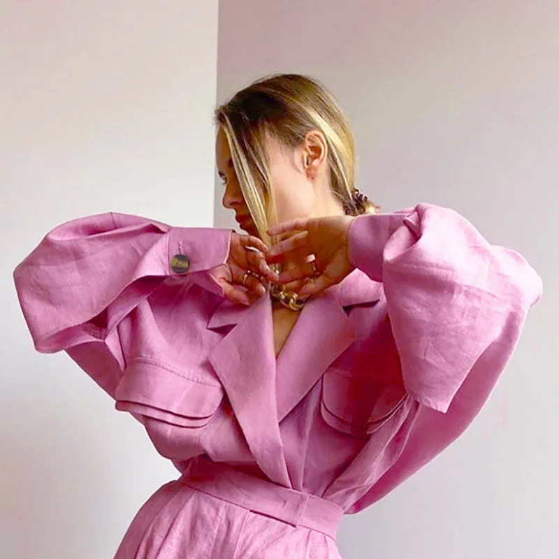 

Anbenser Women 2 Pieces Sets Big Hollow Out Sleeve Design Cotton And Linen Oversize Women Clothes And Pants Suit Women Tracksuit