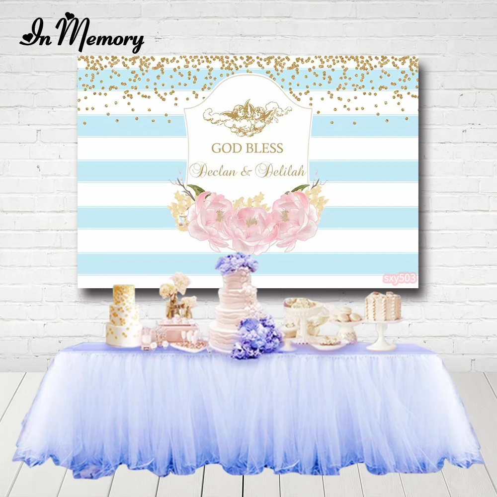 Фотофоны InMemory для детского крещения светильник-голубые белые полосы золотые