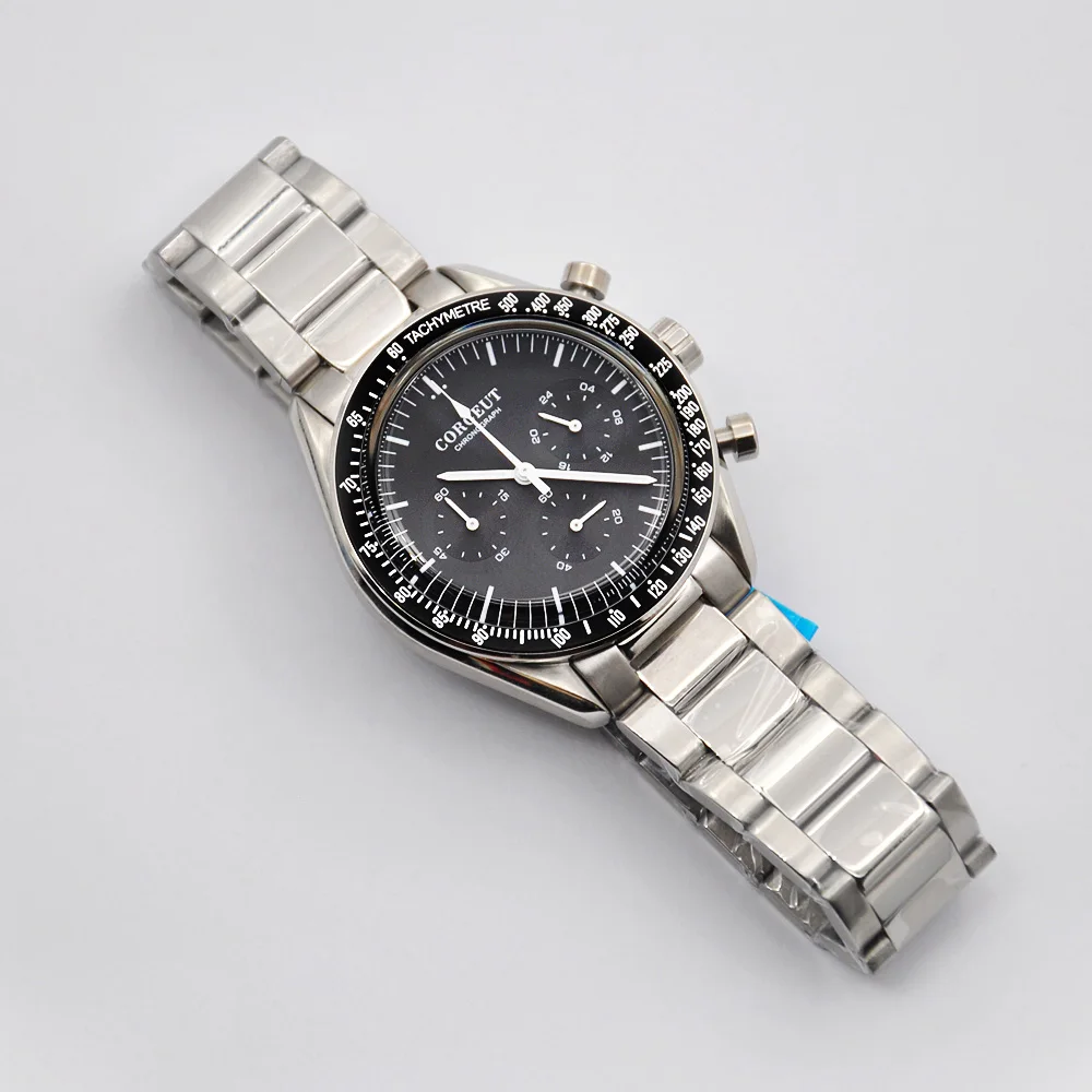Corgeut 40 мм мужские 24 часа в сутки мульти Функция Нержавеющая сталь кварцевые часы