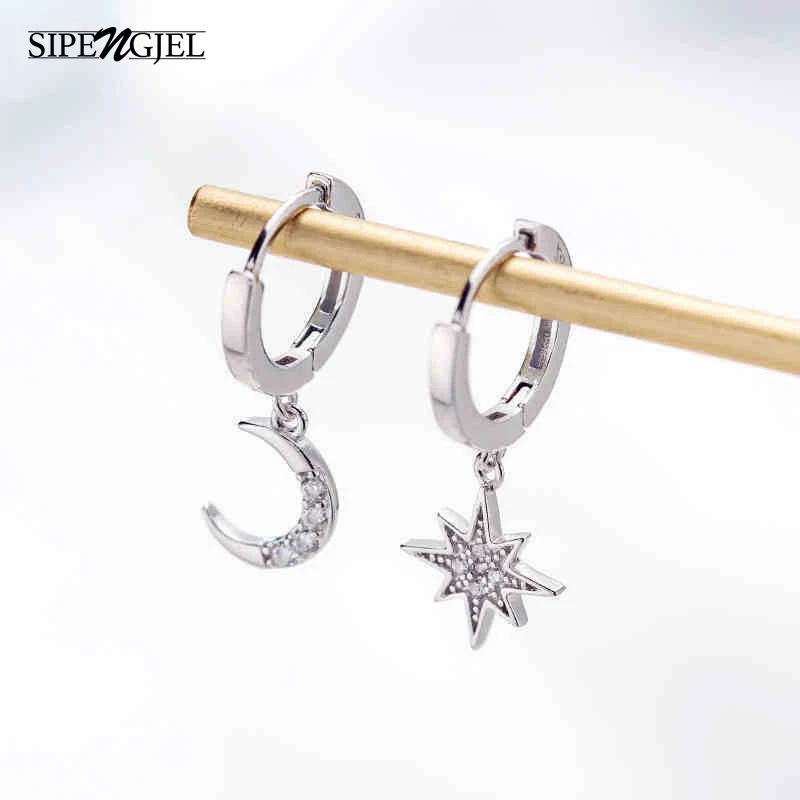 SIPENGJEL Мода Полумесяца Асимметричные геометрической формы Длинные Висячие серьги