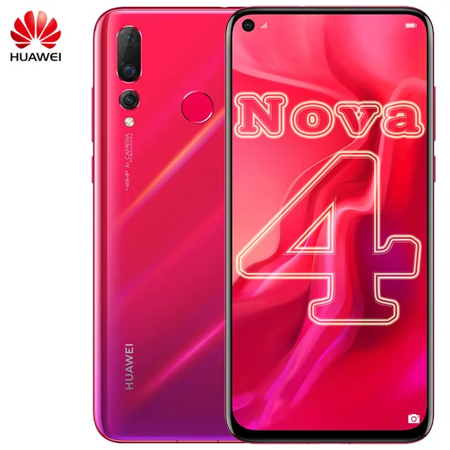 red Смартфон huawei Nova 4, 6,4 дюймов, kirin 970, четыре ядра, Android 9,0, отпечаток пальца, ID, камера AI, батарея 3750 мАч - Цвет: red