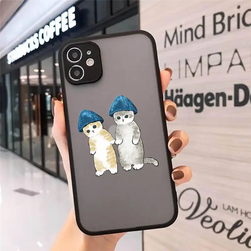

Cute cat mushroom bear panda Phone Cases Matte Transparent for iPhone 7 8 11 12 s mini pro X XS XR MAX Plus cover funda shell