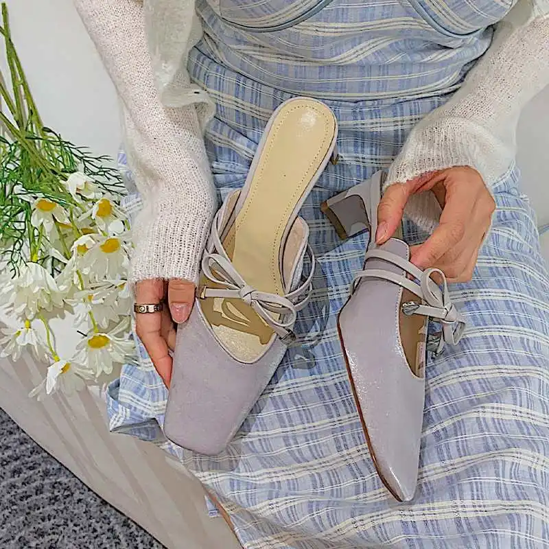 

Krazing pot square toe med heel concise styled butterfly-knot Princess style fairly beauty girls slip on women sandals shoes L26