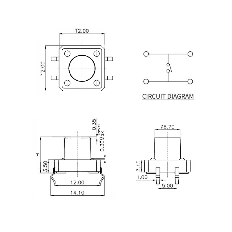 20 шт./лот 12x1 2 мм панель PCB мгновенный тактовый кнопочный переключатель DIP 4 Pin
