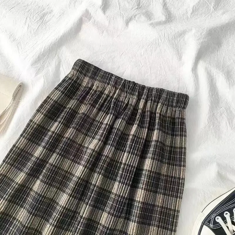 

Vintage Wool Pleated Plaid Skirt Women High Waist Plus Size Long Skirt 2020 Autumn Winter Harajuku Female Party Skirt Streetwear