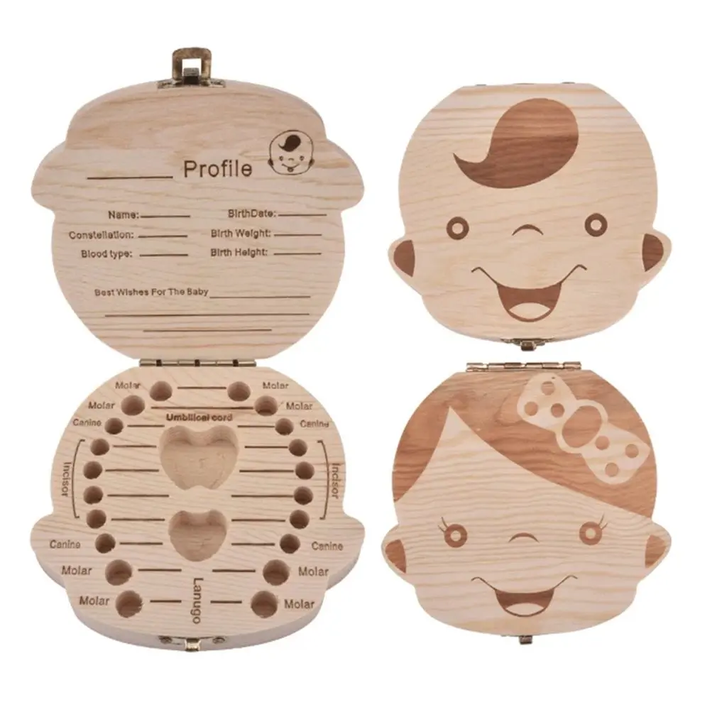 Caja de almacenamiento de dientes de leche para beb&eacute;s, organizador de madera para recoger el cord&oacute;n Umbilical, ideal para regalo-2