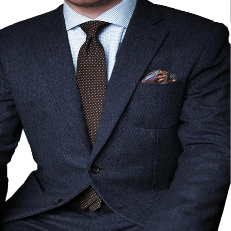 

New Formal Winter Dark Grey Herringbone Business Men Suits Wedding Tailored Groom Tuxedo Slim Fit Groomsmen Blazer Masculino