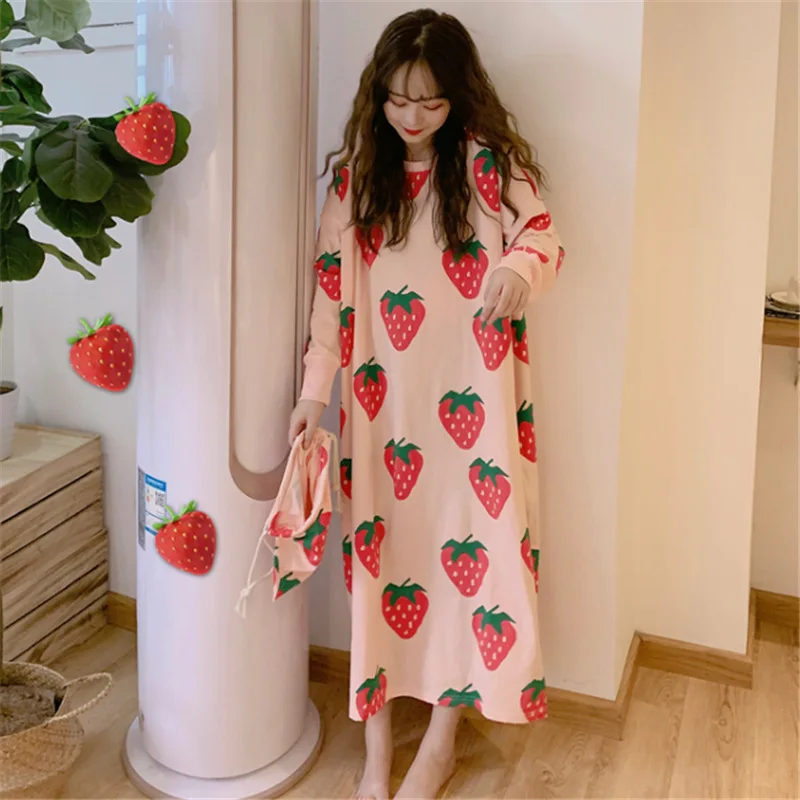 

Nightgowns Women Mid-long Round Neck Cute Printed Loose 2XL Plus Size Sleepshirt for Girl Chic Breathable Fashion Simple Ulzzang