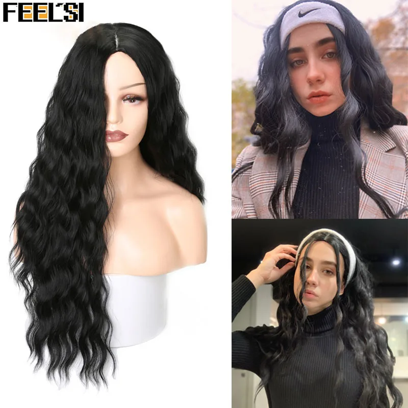 Длинные смешанные черные коричневые оранжевые женские парики FEELSI водные