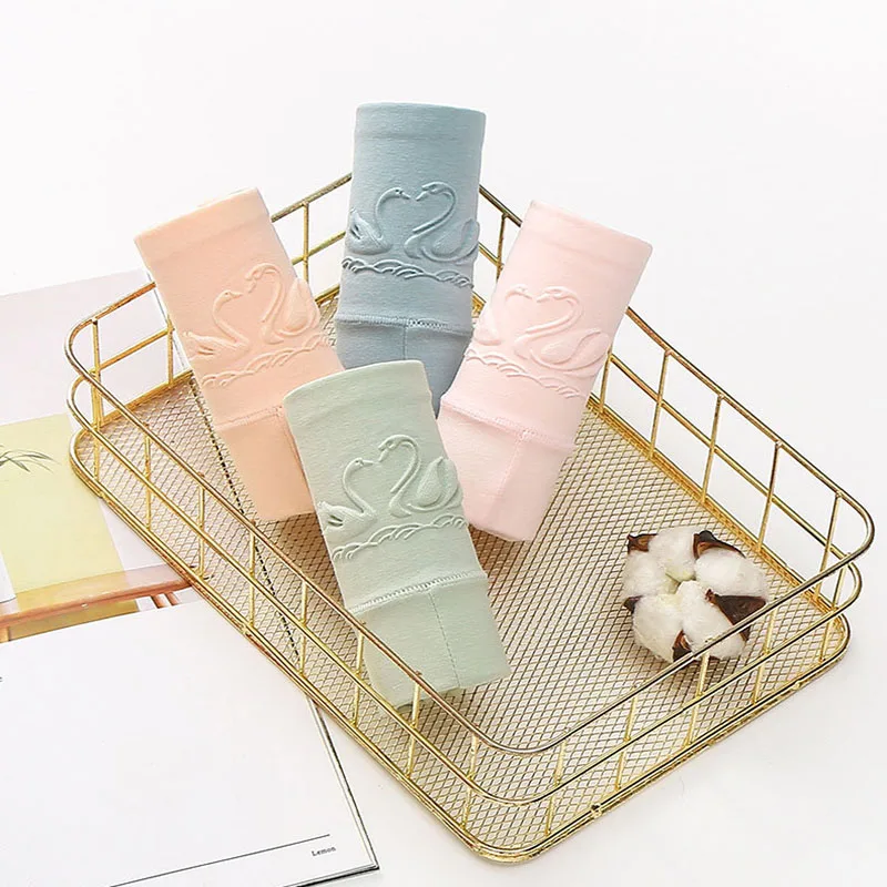 

6pcs/Hot Pure Cotton Comfortable Women's Underwear Solid Color Embossed Ladies Pantie Cotton High-Waist Women Panties