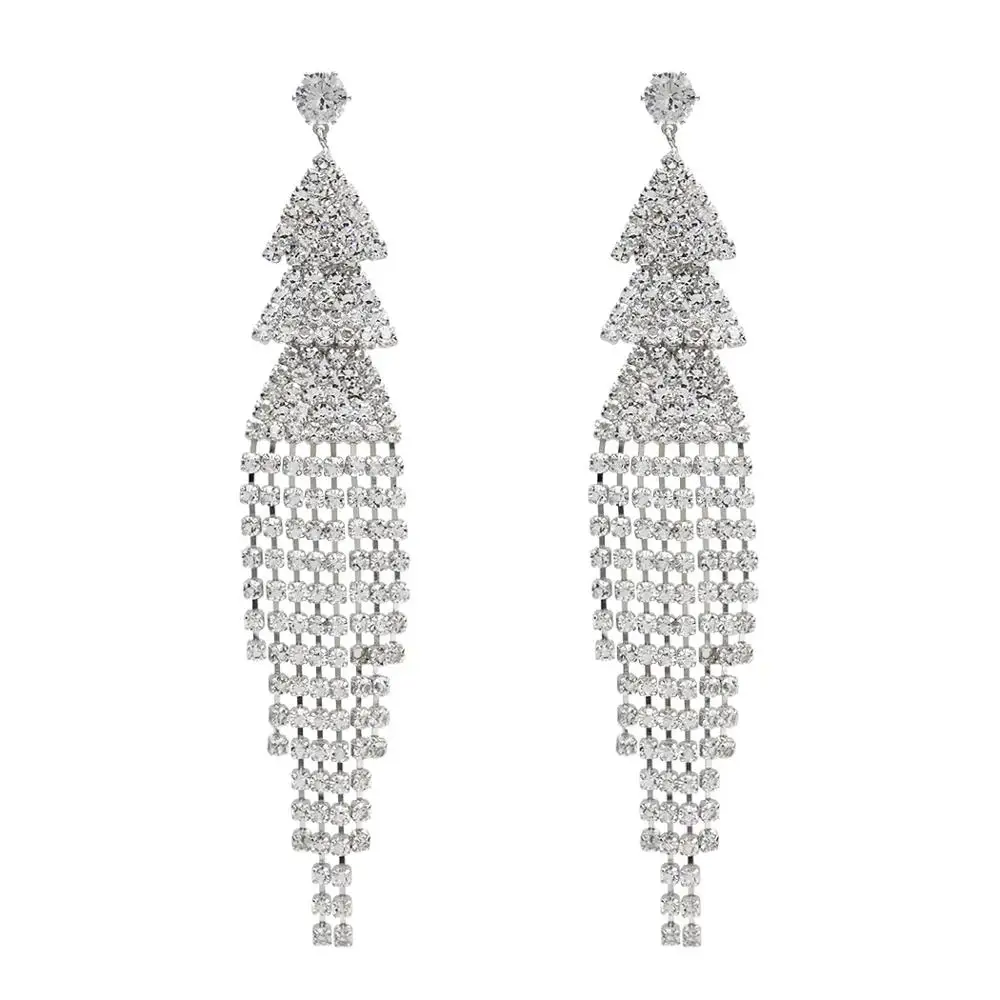 Silver5065 Роскошные сияющие хрустальные стразы, длинные серьги с кисточками для женщин, свадебные Висячие большие серьги для невесты, Женские Ювелирные изделия - Окраска металла: Silver5065