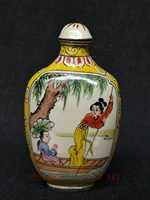 yizhu cultuer art collection vintage art chinese cloisonne painting beauty boating stroll about snuff bottle decoration