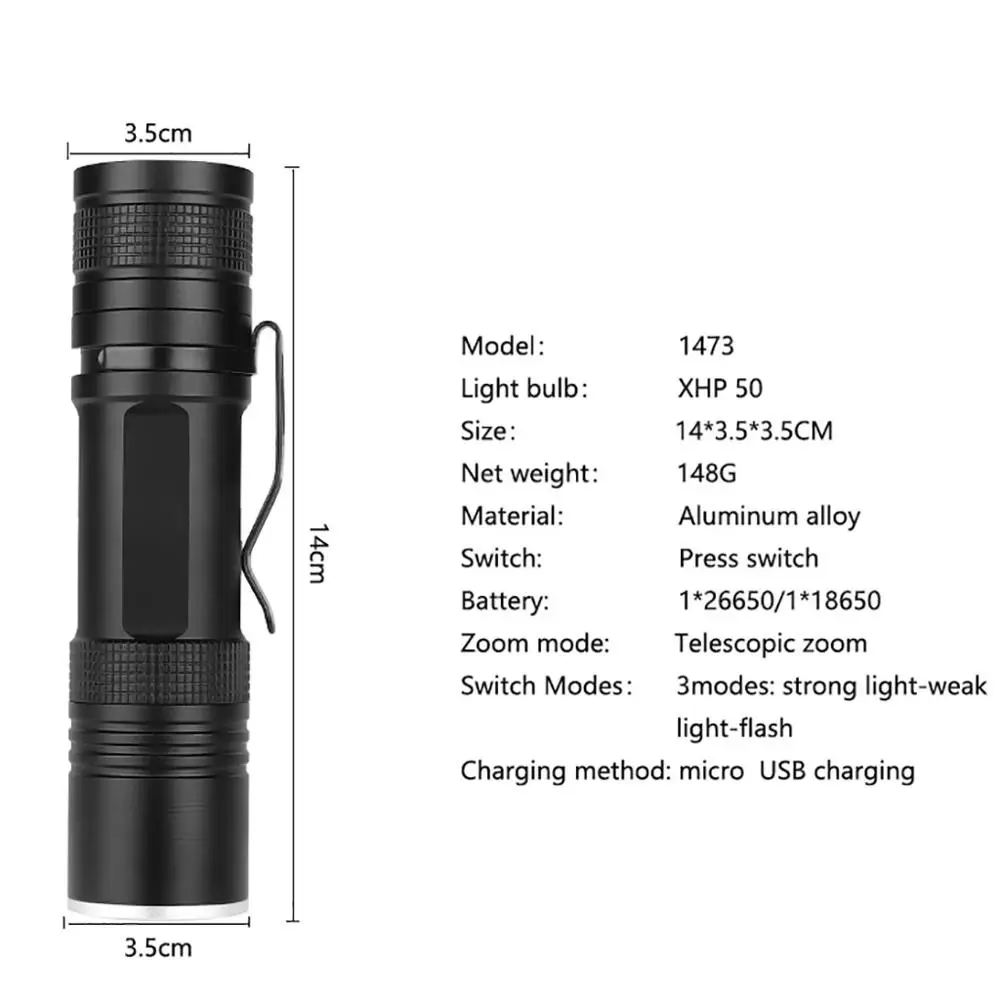 Яркий свет XHP50 фонарик USB светодиодный водонепроницаемый с использованием 18650 или
