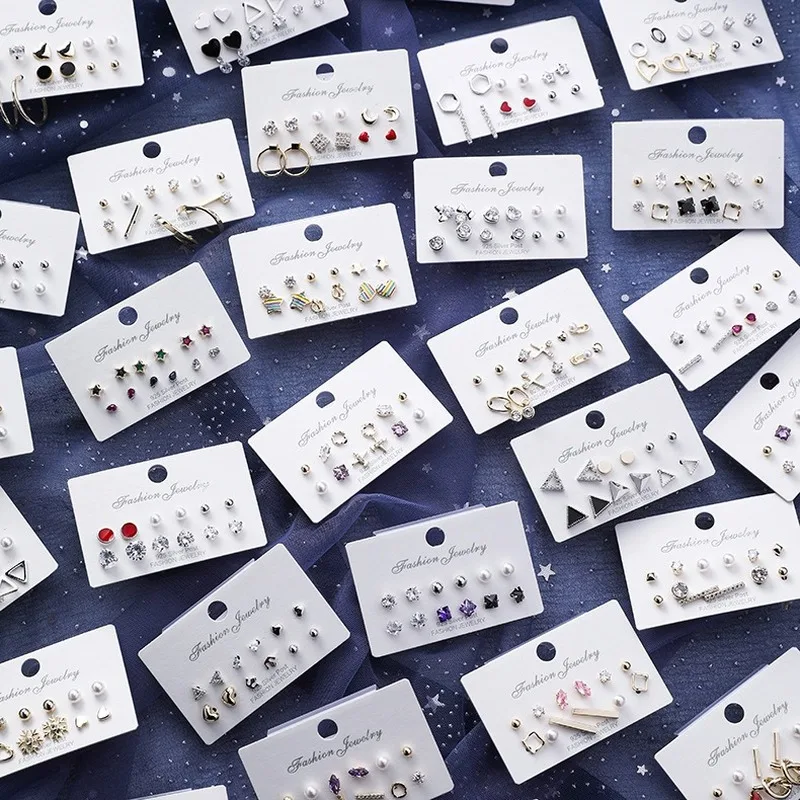 Серьги гвоздики серебристого цвета 12 шт./компл.|Серьги-подвески| |