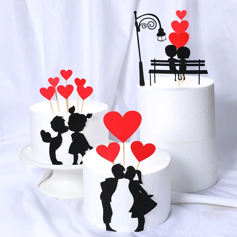 

Wedding Cupcake Topper Valentine's Day Wedding Party Cake Decorations Set Love Heart Sweet Lovers Cake Topper For Anniversary