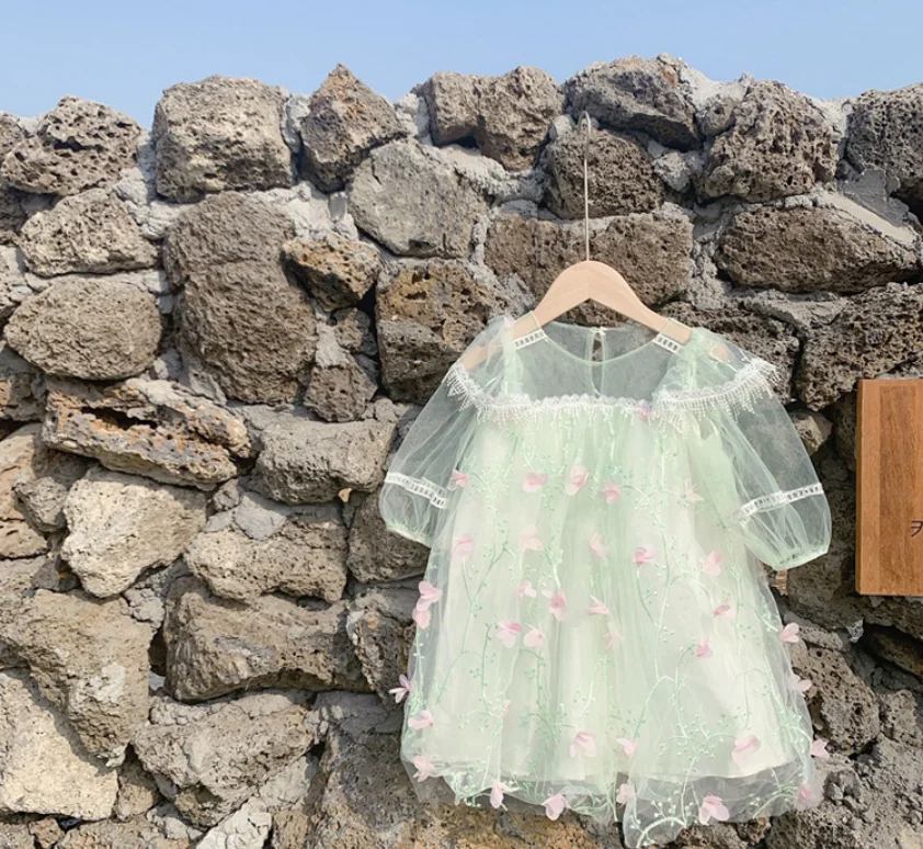 Весенне-летнее модное Сетчатое платье феи с цветочным рисунком для девочек милые
