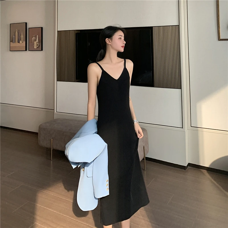 Женские платья лето 2020 женское макси платье свободное вязаное на бретельках без