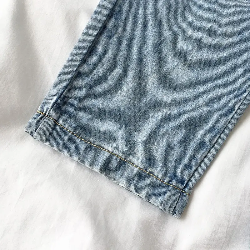 Korean Fashion Blue Jeans Woman Vintage Washed High Waist Female Casual loose Elastic Pockets Denim Pants | Женская одежда