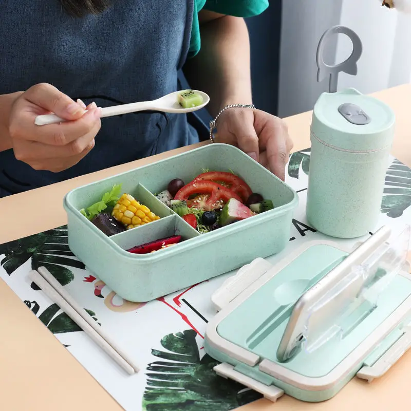 

Lunch Box with Tableware for Kids School Children Adult Office Leakproof Portable Dinnerware Food Container Microwave Bento