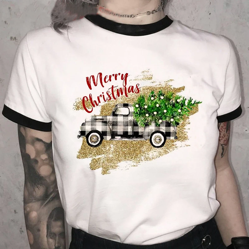 Женская футболка в клетку с рисунком новогодней елки 2022 | одежда