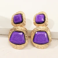 srcoi gold color metal purple color imitation stone drop earring 2019 fashion alloy irregular drop earring women party jewelry