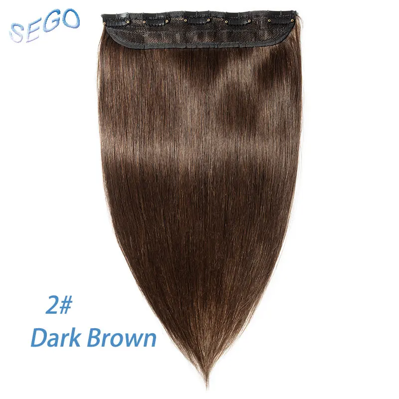 #2 SEGO 1"-24" клип в одном куске настоящие человеческие волосы для наращивания 1 p/w 5 клипов не Реми кусок прямые индийские волосы 40 г-60 г - Цвет: #2