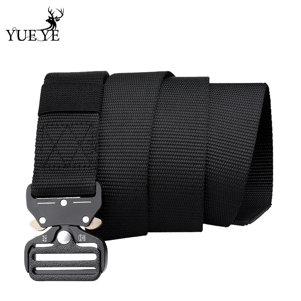 

Men's outdoor hunting metal tactical belt with alloy buckle nautical canvas high-quality neutral nylon sports belt with keychain